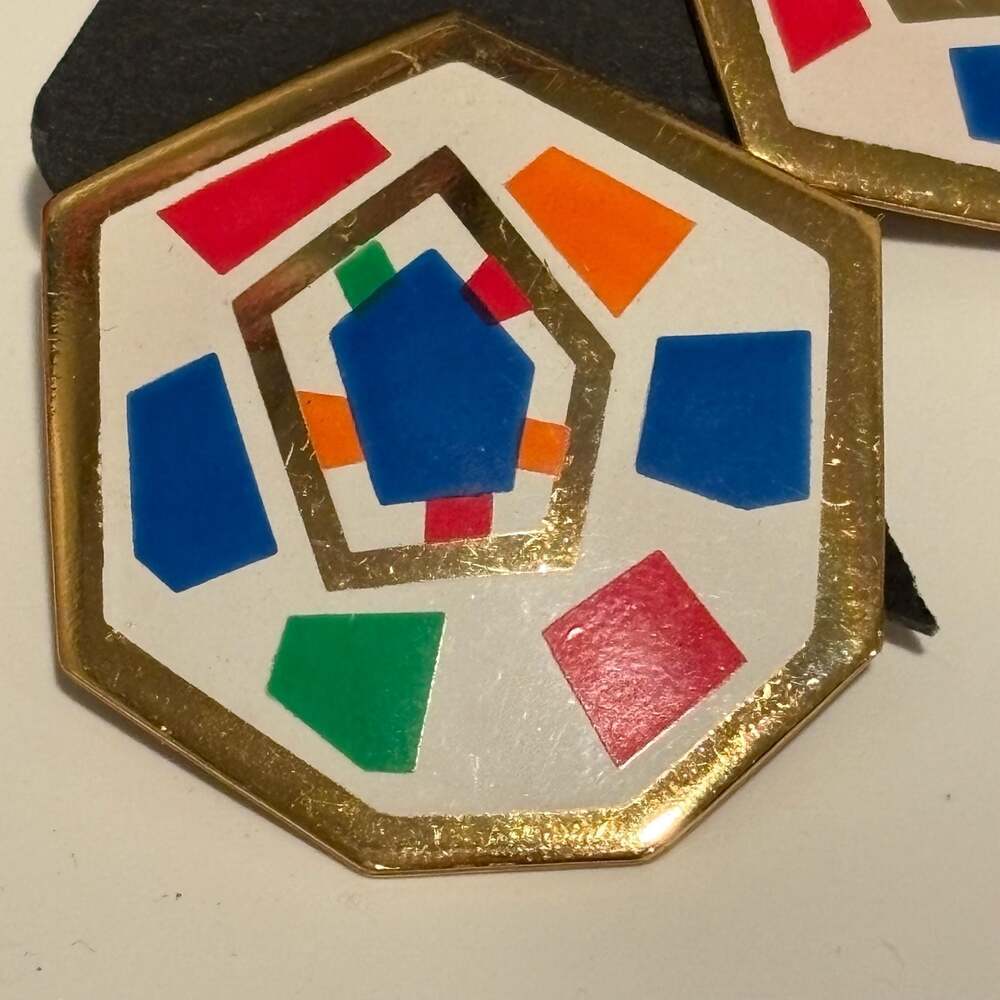 Vintage 1993 Avon Color Graphics Geometric Enamel Hexagon Post Earrings